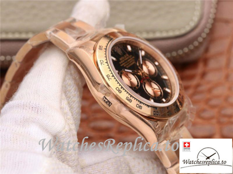Swiss Rolex Daytona Cosmograph Replica 116508-001 Rose Gold Strap 40MM - WatchesReplica.is