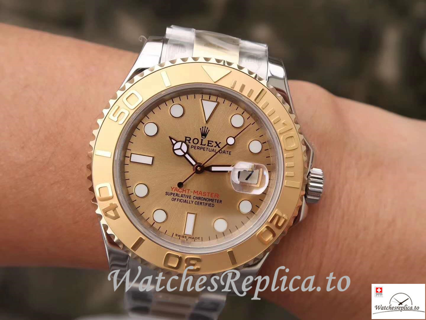 Swiss Rolex Yacht Master Replica 116623 001 Gold Bezel 40MM - WatchesReplica.is