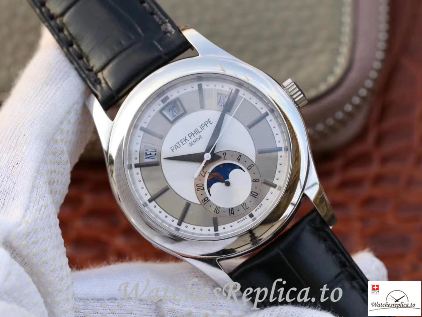 Swiss Patek Philippe Complications Annual Calendar Replica 5205G-001 Black Strap 40MM - WatchesReplica.is