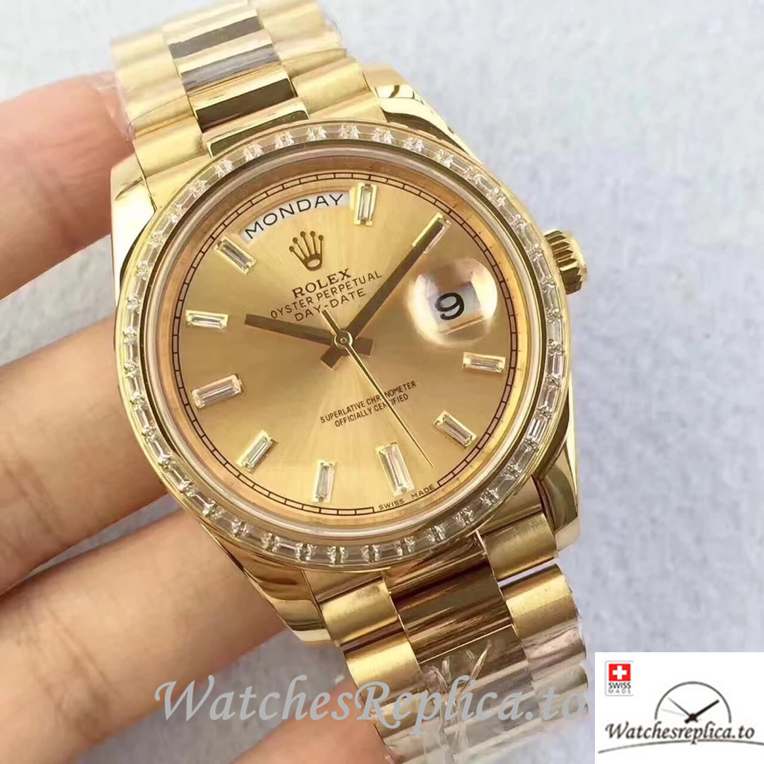 Swiss Rolex Day-Date Replica 228398 Yellow Gold strap 40MM - WatchesReplica.is