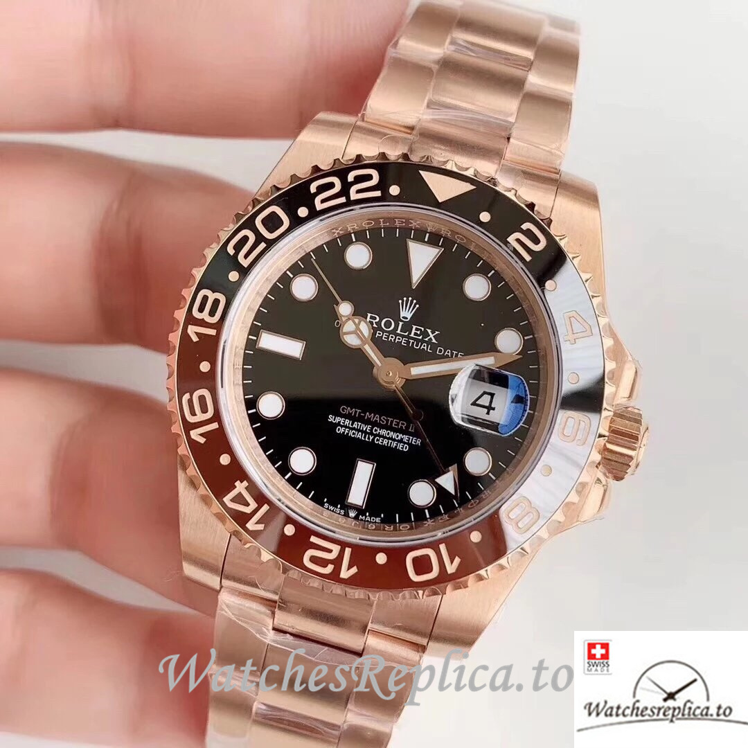 Swiss Rolex GMT-Master Replica 126715 Rose Gold strap 40MM - WatchesReplica.is