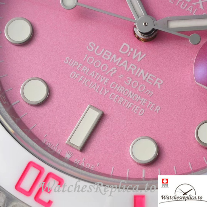Swiss Rolex Submariner Replica Stainless steel strap 40MM Pink Dial - WatchesReplica.is