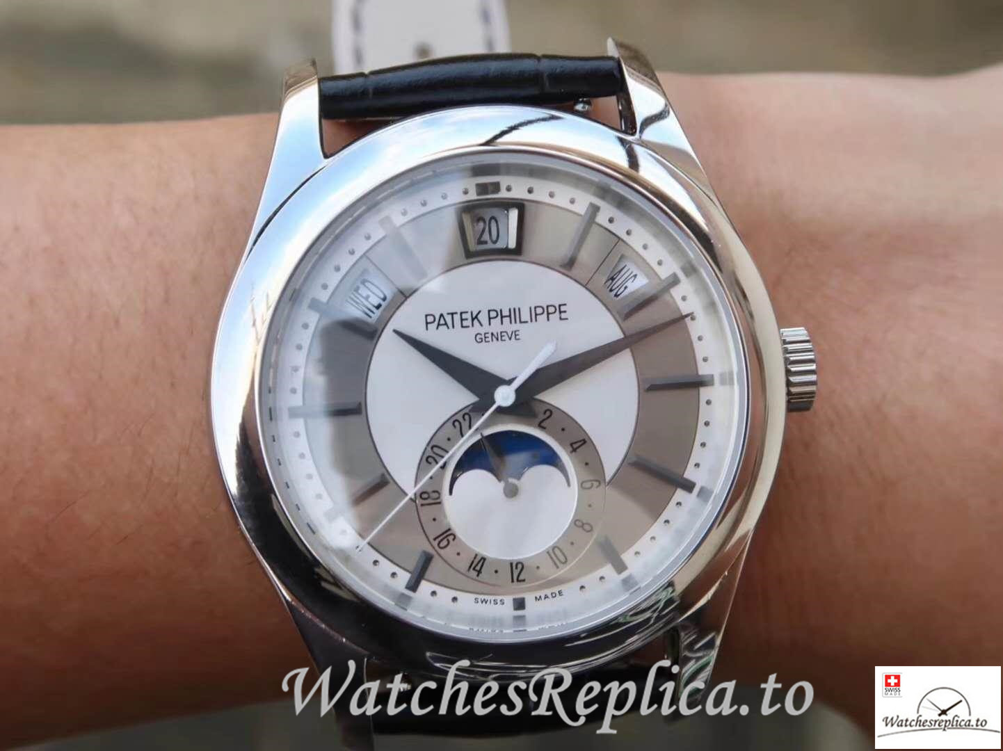 Swiss Patek Philippe Complications Annual Calendar Replica 5205G-001 Black Strap 40MM - WatchesReplica.is