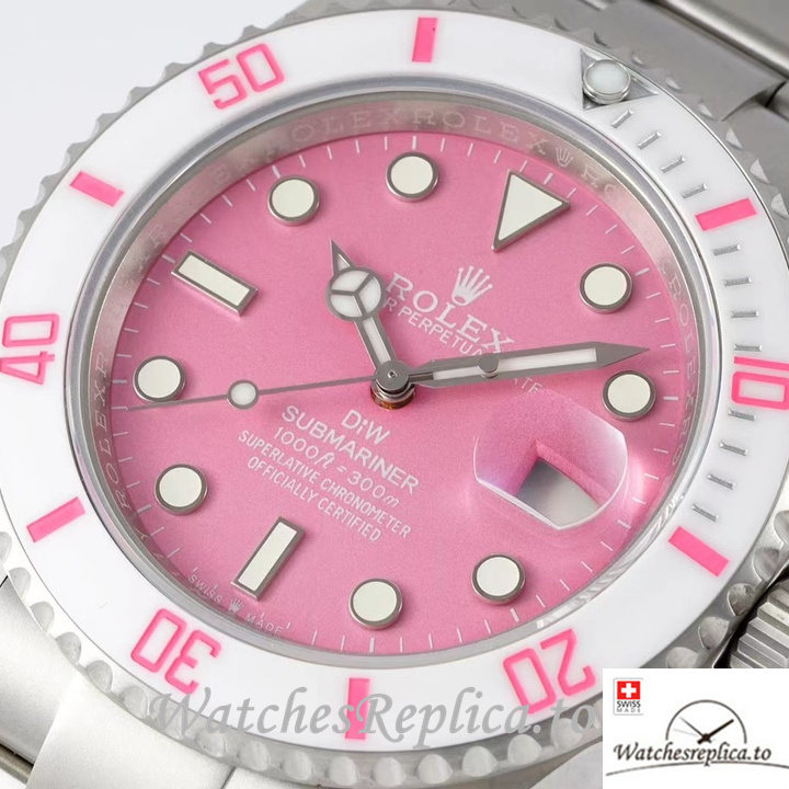 Swiss Rolex Submariner Replica Stainless steel strap 40MM Pink Dial - WatchesReplica.is