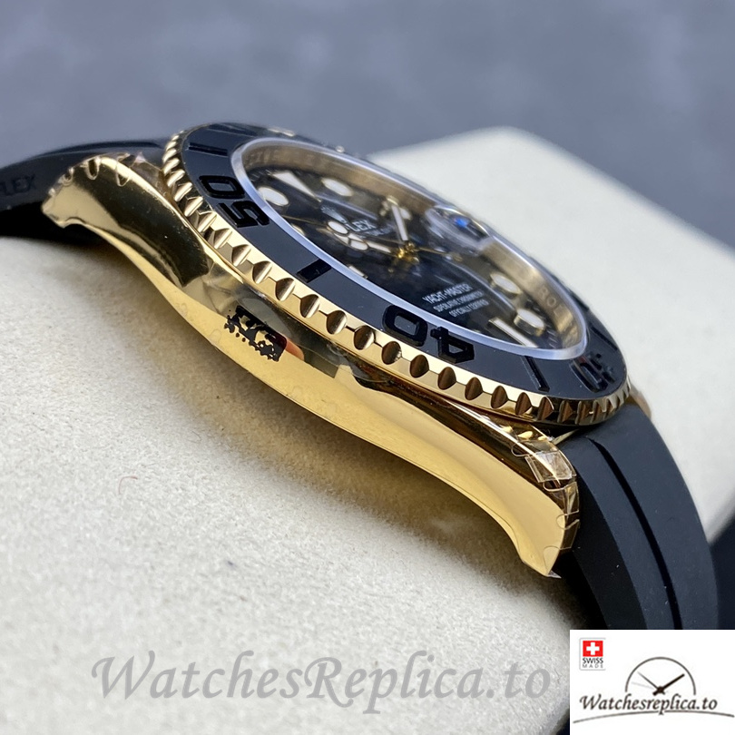 Swiss Rolex Yacht Master Replica Rubber strap 42MM Yellow Gold Case - WatchesReplica.is