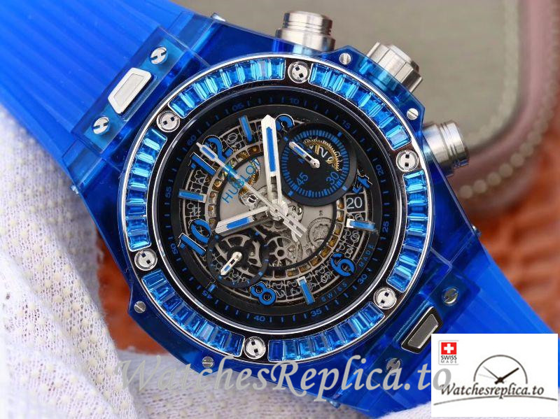 Swiss Hublot Big Bang Unico Replica 411.JX.4802.RT 001 Blue Transparent Strap 45MM - WatchesReplica.is