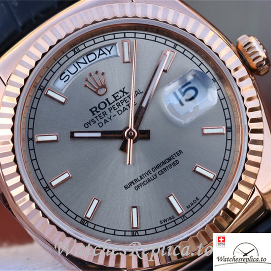 Swiss Rolex Day-Date Replica 118135 Leather strap 36MM - WatchesReplica.is