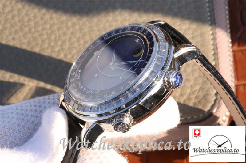 Swiss Patek Philippe Grand Complications Sky Moon Celestial Replica 6102P-001 Black Strap 43MM - WatchesReplica.is