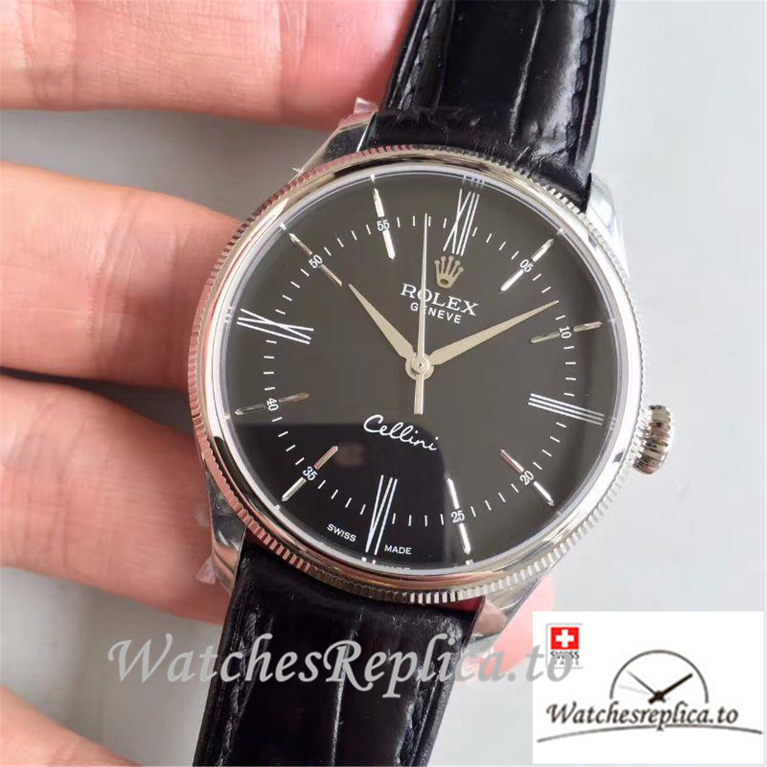 Swiss Rolex Cellini Replica 50509 Black Dial 39MM - WatchesReplica.is