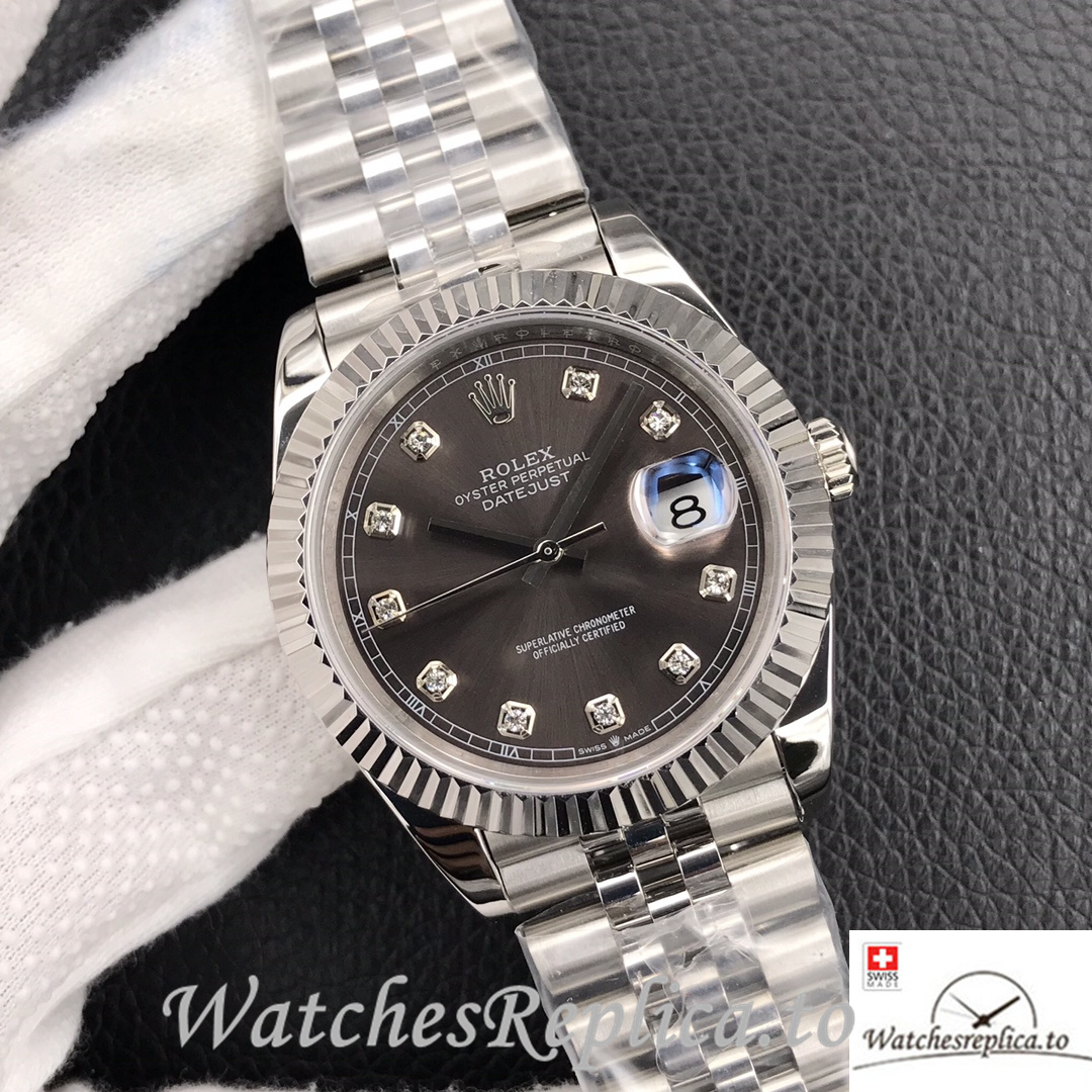 Swiss Rolex Datejust Replica Stainless steel strap 36MM Grey Dial Diamonds Marks - WatchesReplica.is
