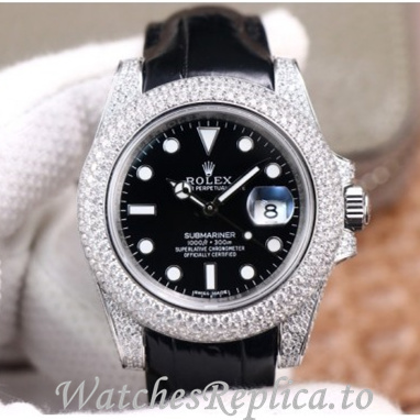 Swiss Rolex Submariner Replica Leather strap 40MM - WatchesReplica.is