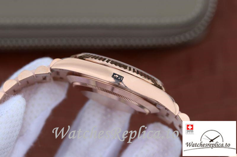 Swiss Rolex Day Date Replica 228235 004 Rose Gold Strap 41MM - WatchesReplica.is