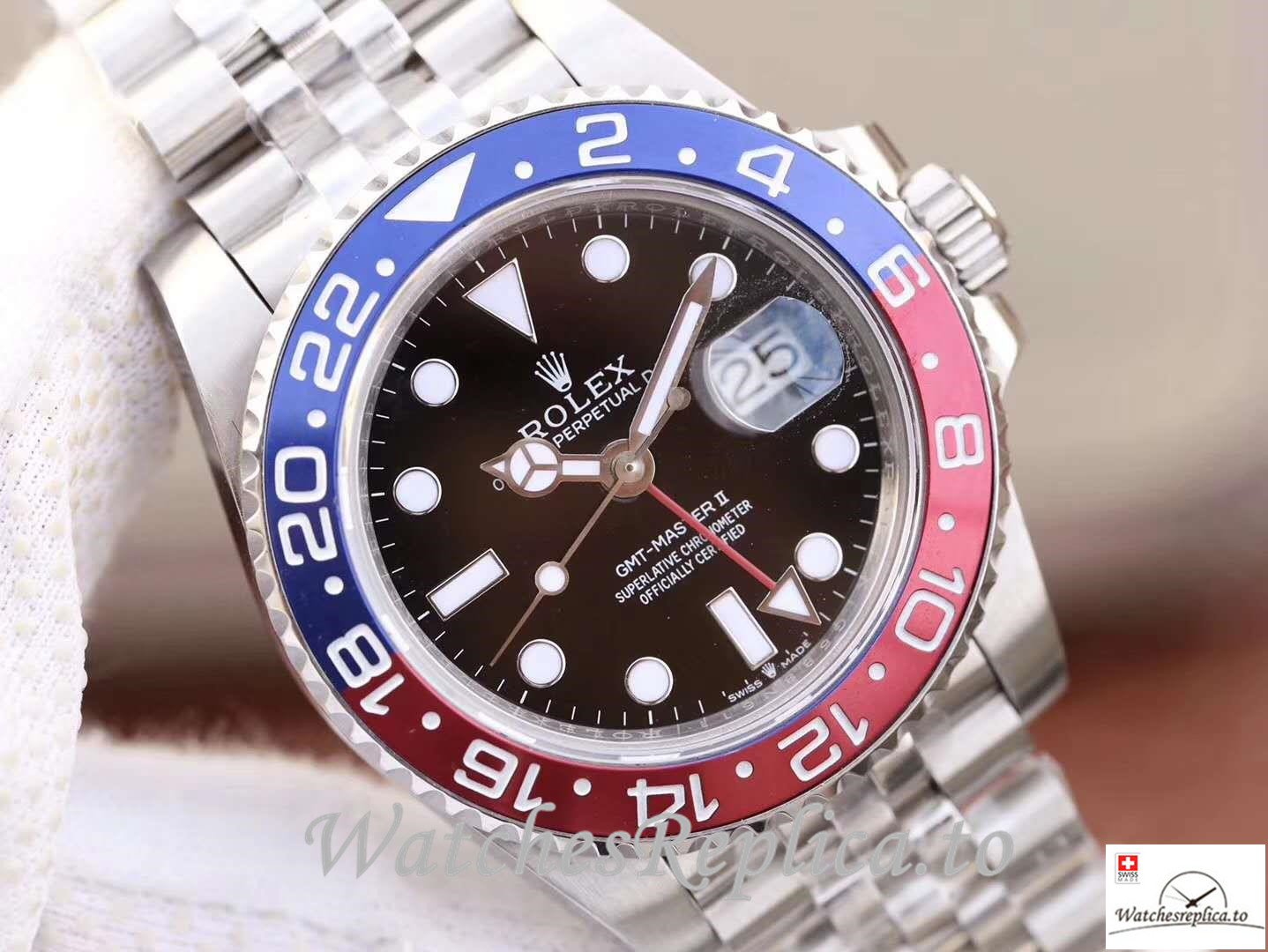 Swiss Rolex GMT-Master II Replica 126710BLRO Silver Strap 40MM - WatchesReplica.is