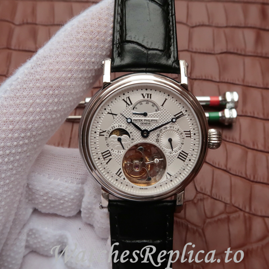Patek Philippe Replica Complications Leather strap 42MM - WatchesReplica.is