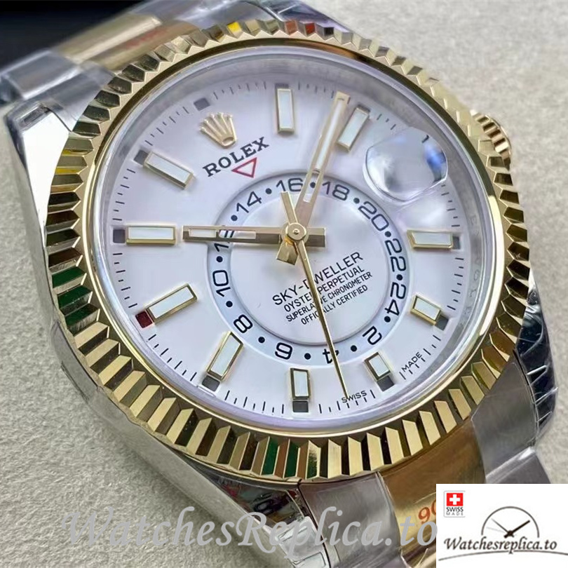 Swiss Rolex Sky Dweller Replica Stainless steel strap 42MM White Dial - WatchesReplica.is