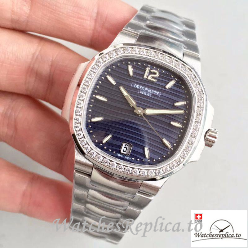 Swiss Patek Philippe Nautilus Ladies Replica 7018/1A-010 Diamonds Bezel 35.2MM - WatchesReplica.is