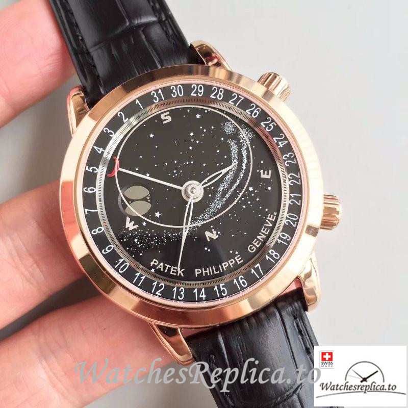 Swiss Patek Philippe Grand Complications Sky Moon Celestial Replica 6102R-001 Black Strap 43MM - WatchesReplica.is