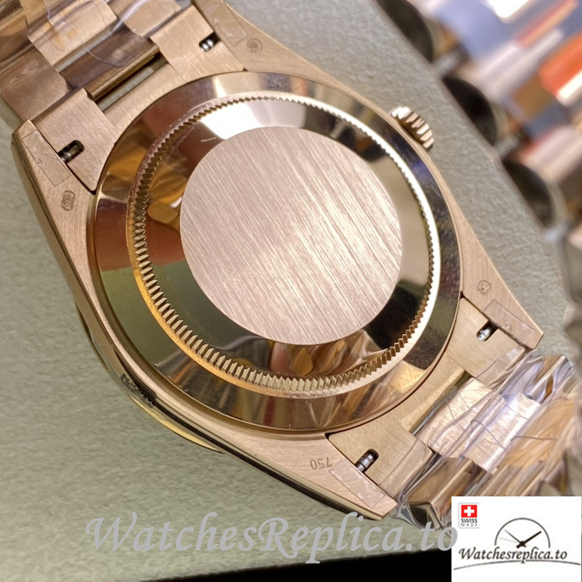 Swiss Rolex Day Date Replica Rose Gold strap 40MM Brown Dial Sticks Marks - WatchesReplica.is