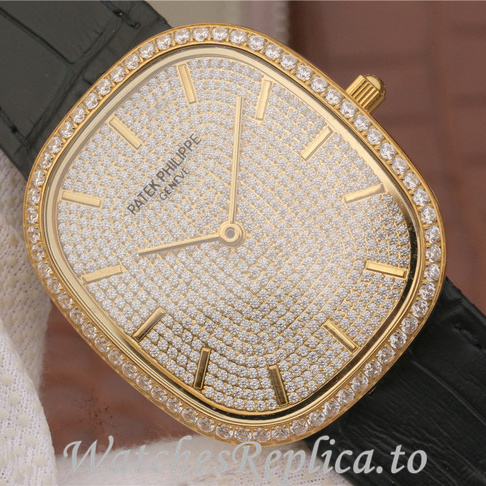 Patek Philippe Replica Golden Ellipse Leather strap 39.5MM - WatchesReplica.is