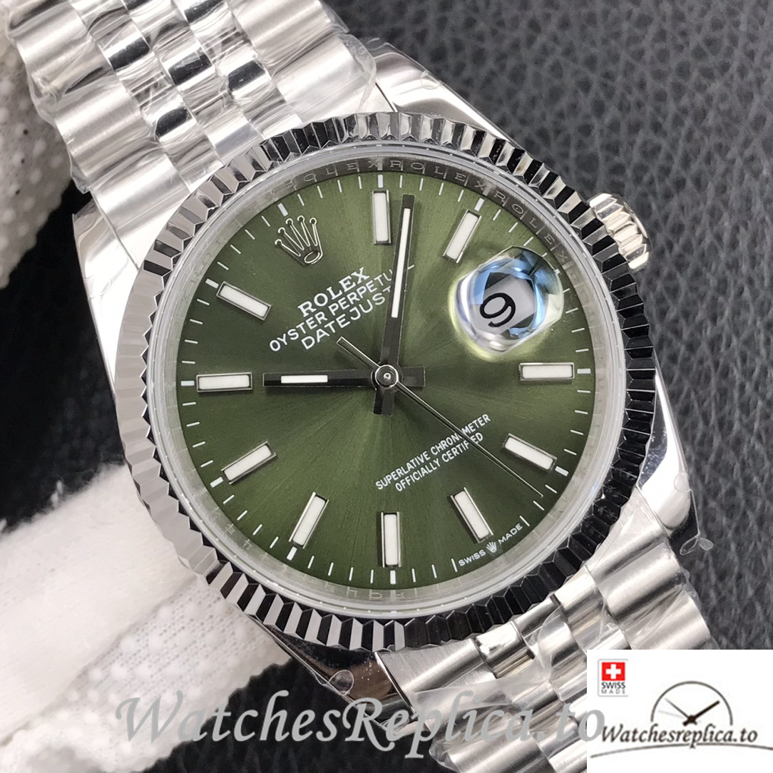 Swiss Rolex Datejust Replica Stainless steel strap 36MM Green Dial - WatchesReplica.is