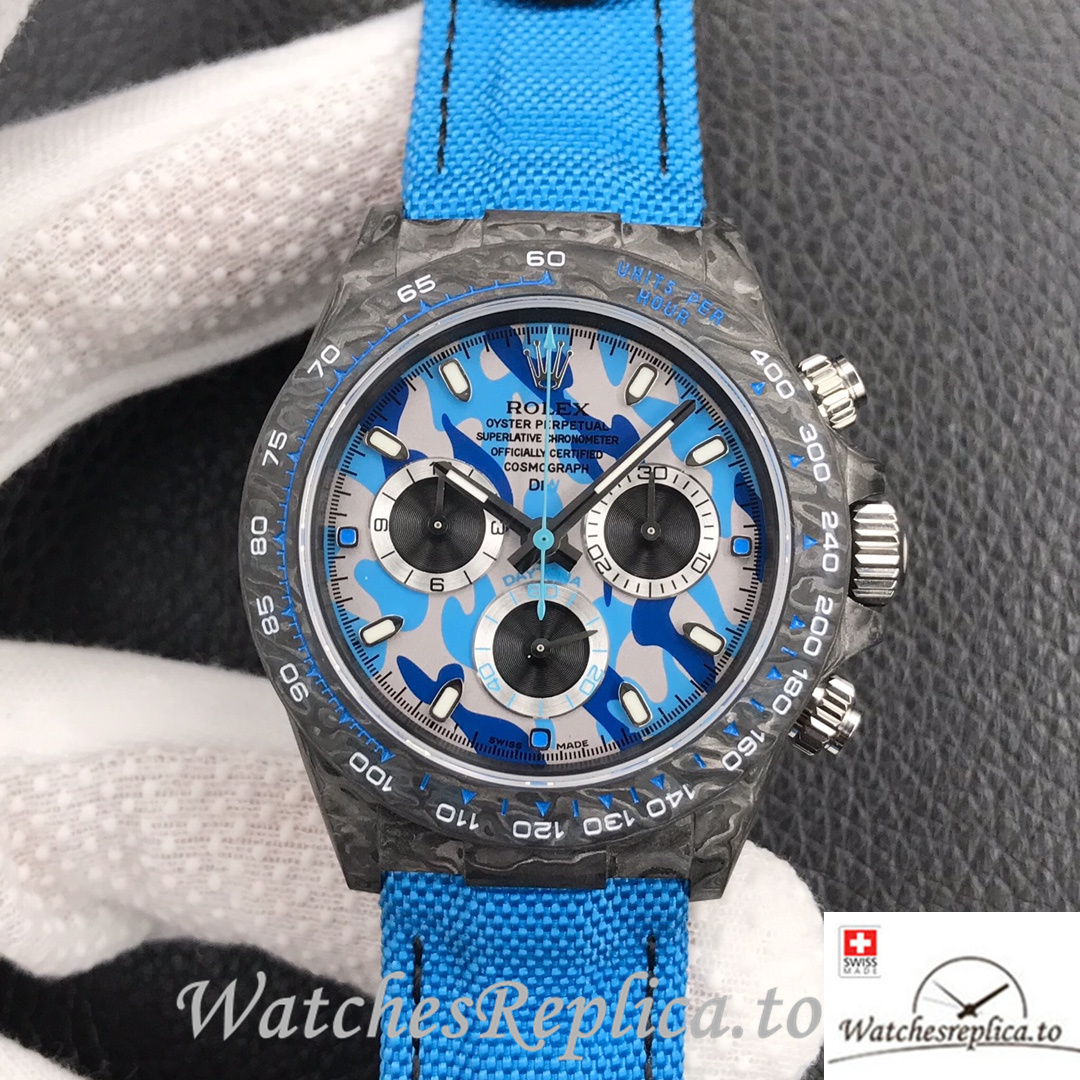 Swiss Rolex Daytona Replica Canvas strap 40MM Blue Dial - WatchesReplica.is
