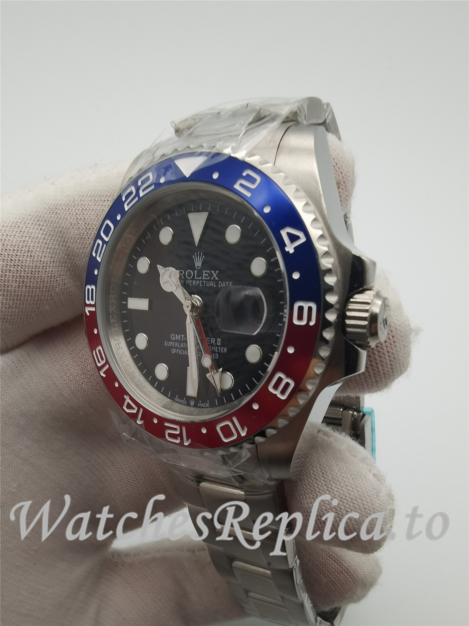 Swiss Rolex GMT-Master II Replica 126710BLRO Silver Strap 40MM - WatchesReplica.is