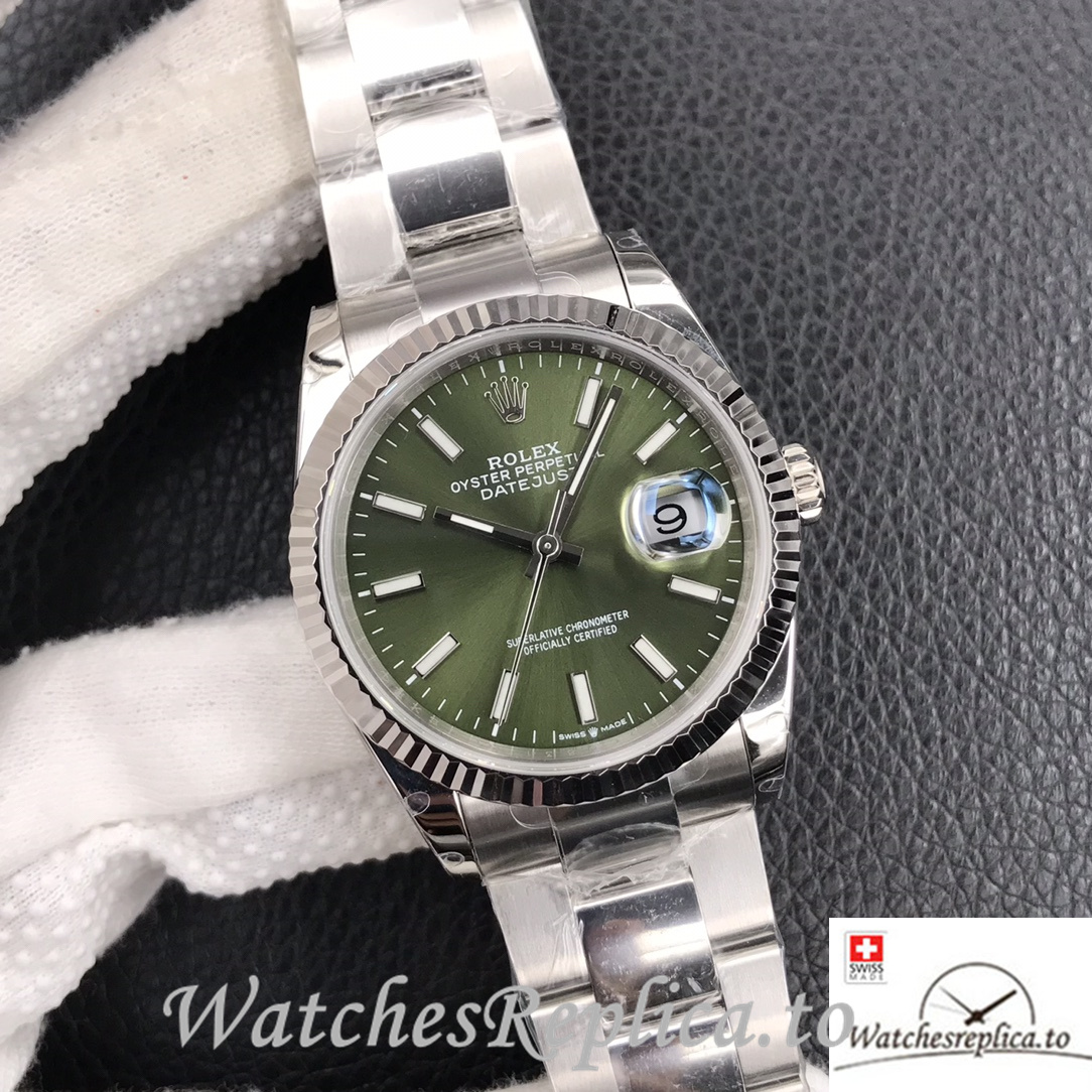 Swiss Rolex Datejust Replica Stainless steel strap 36MM Green Dial Sticks Marks - WatchesReplica.is
