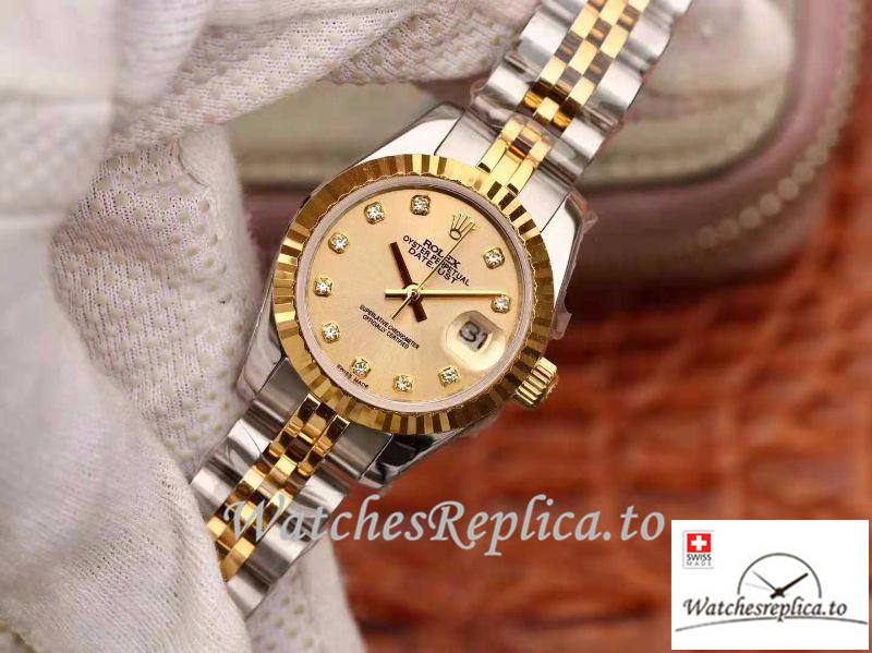 Swiss Rolex Datejust Replica 19967 Yellow Gold Dial 28MM - WatchesReplica.is