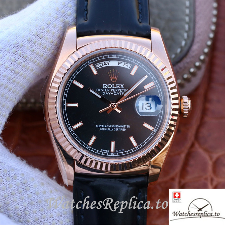 Swiss Rolex Day-Date Replica 118135 Leather strap 36MM - WatchesReplica.is