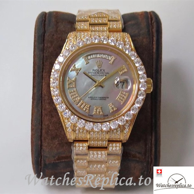 Swiss Rolex Day Date Replica Yellow Gold strap 40MM - WatchesReplica.is