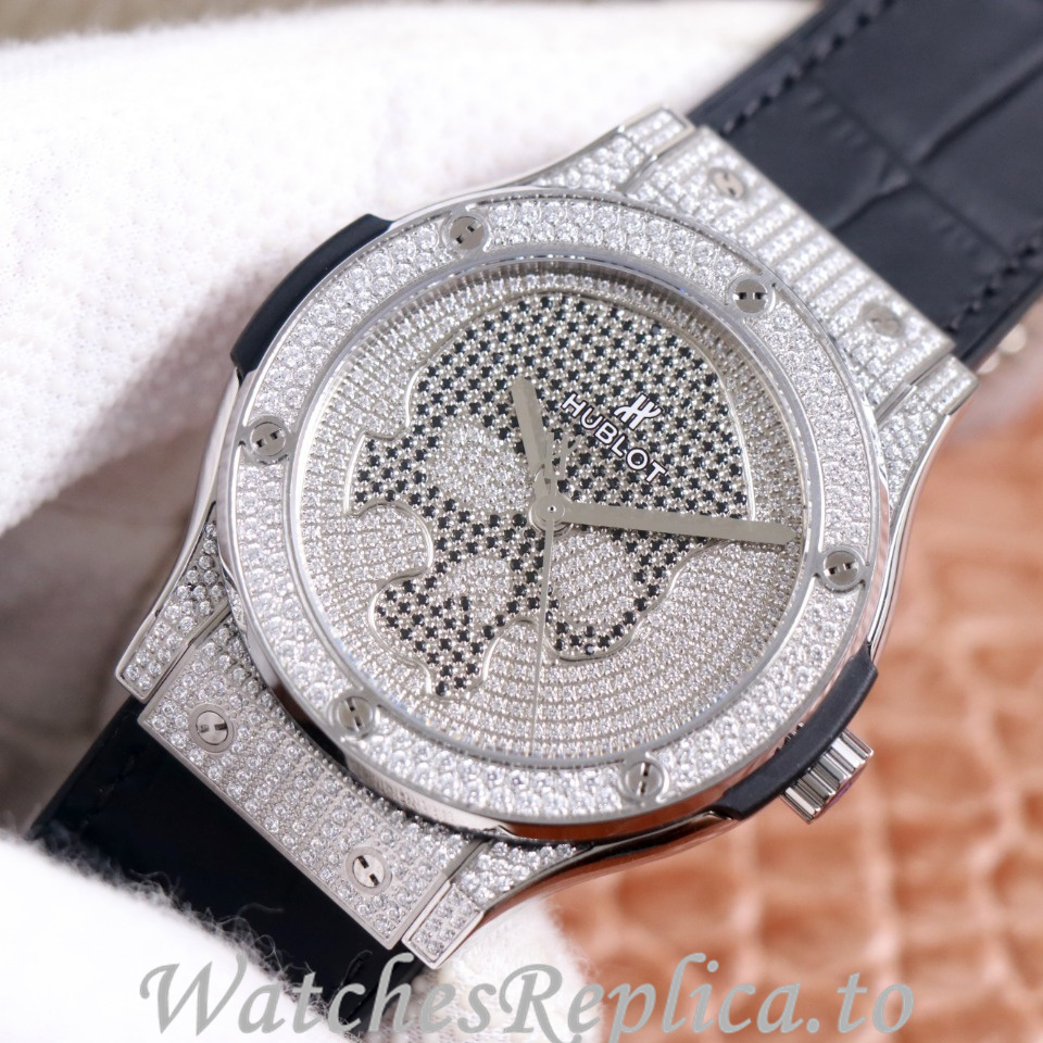 Hublot Replica Full drill series Leather strap 45MM - WatchesReplica.is