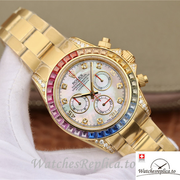 Swiss Rolex Daytona Replica 116598RBOW Yellow Gold strap 40MM - WatchesReplica.is