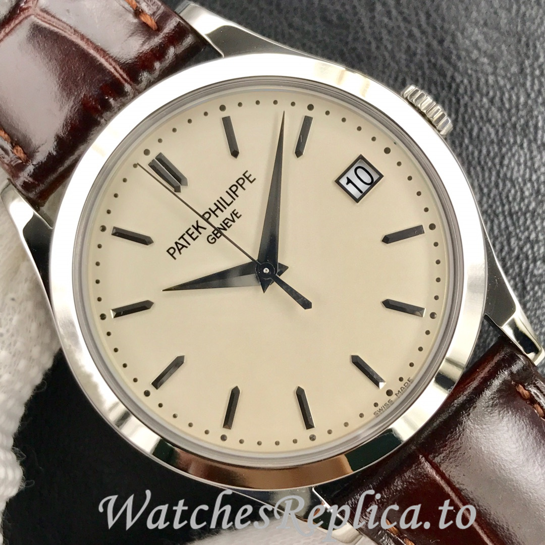 Patek Philippe Replica Calatrava 5296G Leather strap 38MM - WatchesReplica.is
