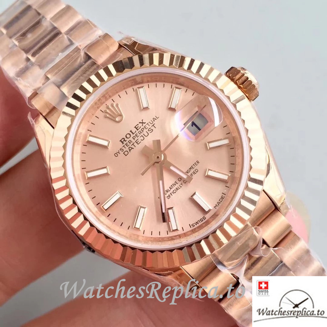 Swiss Rolex Datejust Replica 279175 Rose Gold strap 28MM - WatchesReplica.is