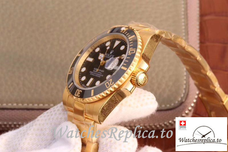 Swiss Rolex Submariner Date Replica 116618LN Gold Strap 40MM - WatchesReplica.is