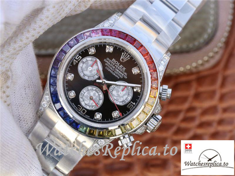 Swiss Rolex Daytona Cosmograph Rainbow Replica 116595RBOW Silver Strap 40MM - WatchesReplica.is