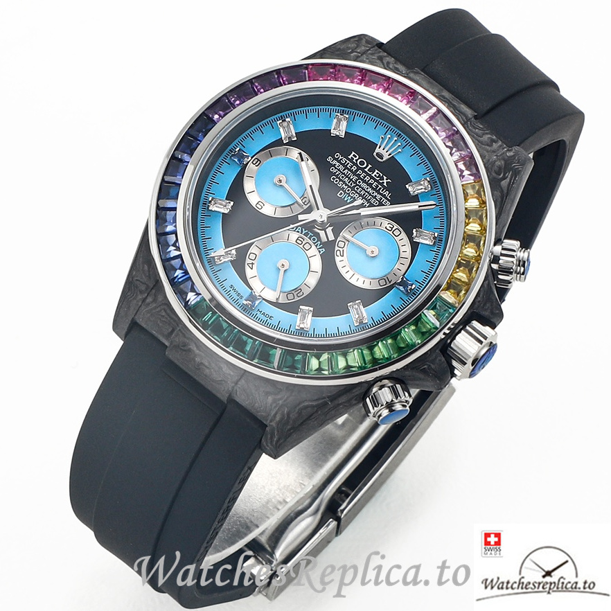 Swiss Rolex Daytona Replica Black Rubber strap 40MM Blue Dial - WatchesReplica.is