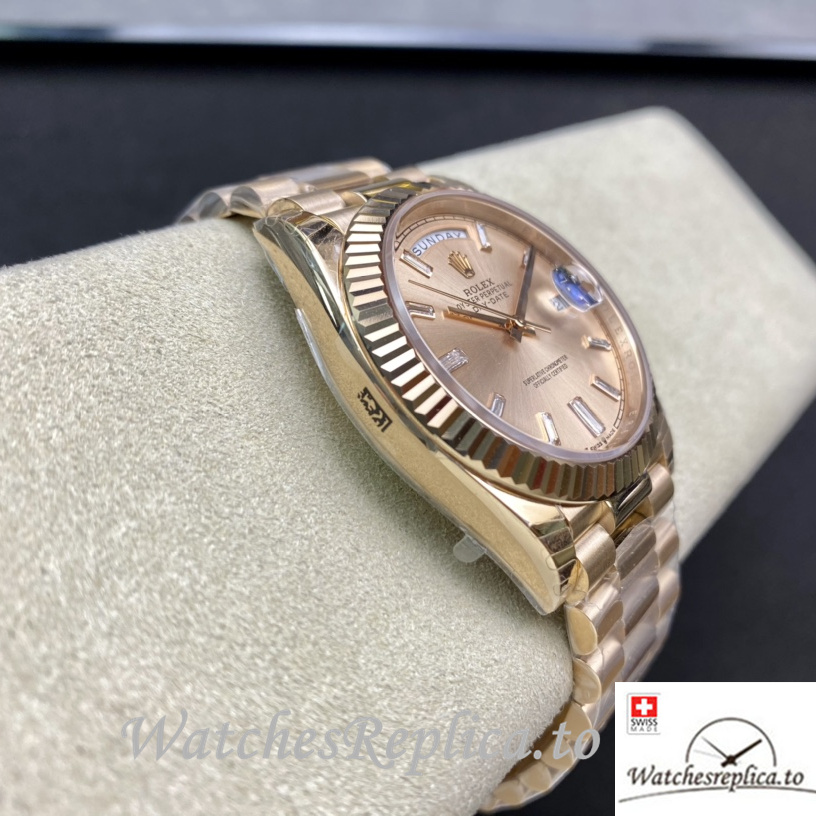 Swiss Rolex Day Date Replica 228235 Rose Gold strap 40MM - WatchesReplica.is