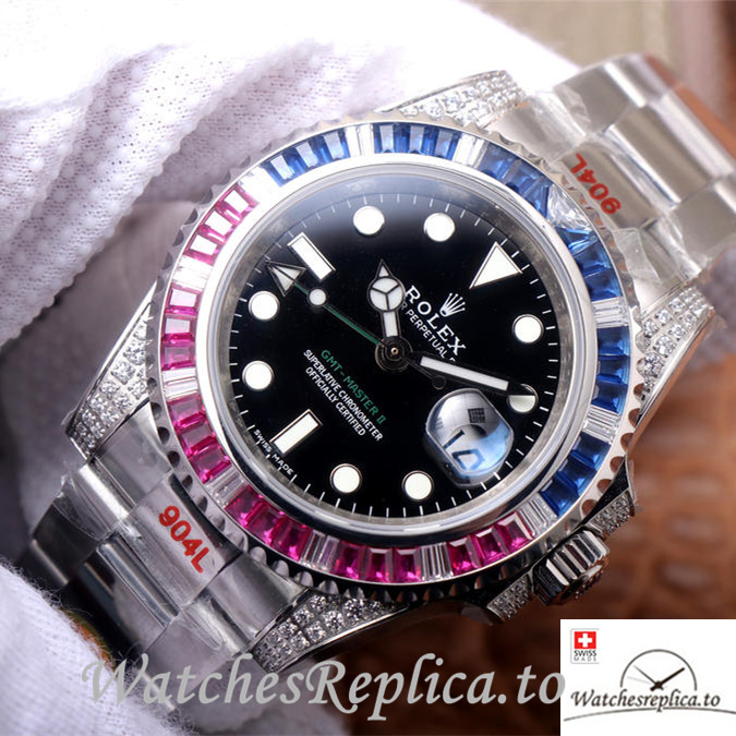 Swiss Rolex GMT-Master Replica Stainless steel strap 40MM - WatchesReplica.is