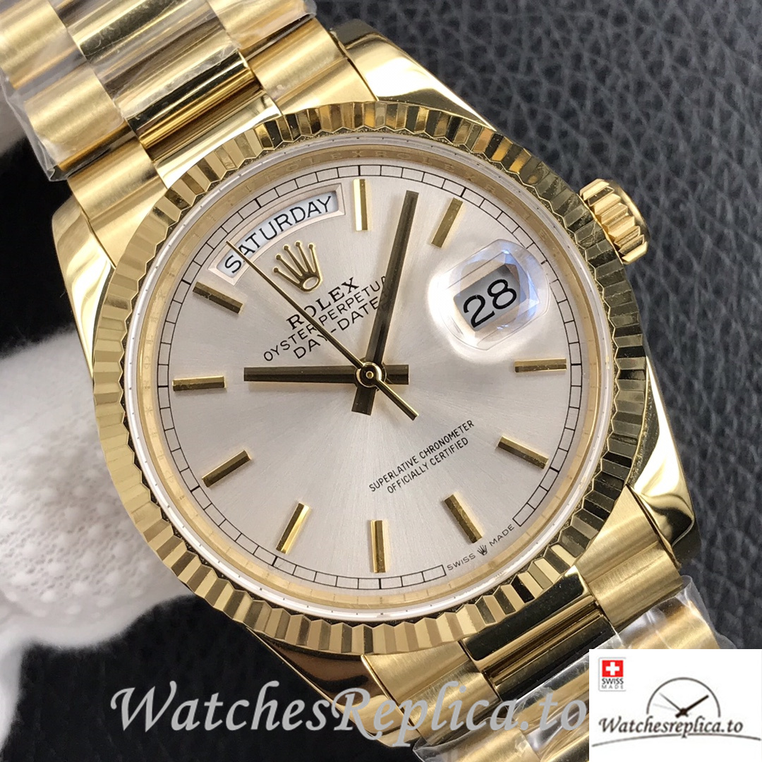 Swiss Rolex Day Date Replica 128238 Yellow Gold strap 40MM - WatchesReplica.is