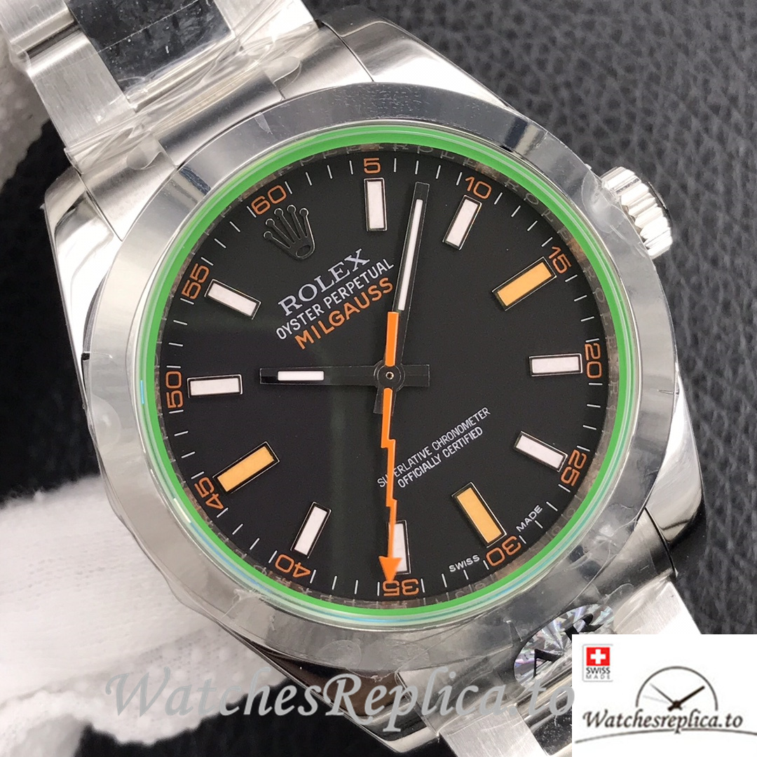 Swiss Rolex Milgauss Replica Stainless steel strap 40MM Black Dial - WatchesReplica.is