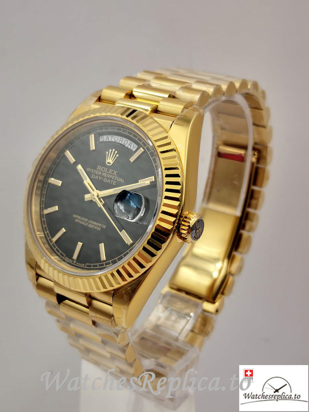 Swiss Rolex Day Date Replica 228235 005 Yellow Gold Strap 40MM - WatchesReplica.is