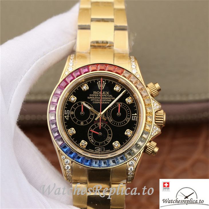 Swiss Rolex Daytona Replica 116598RBOW Yellow Gold strap 40MM - WatchesReplica.is