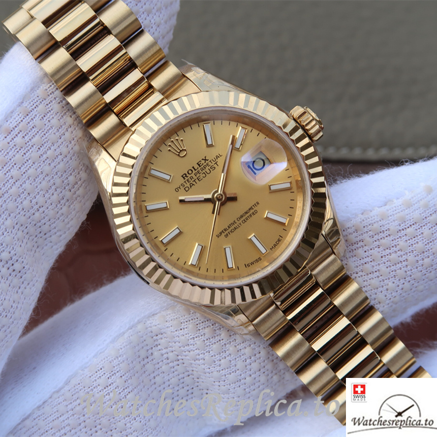 Swiss Rolex Datejust 279178-0001 Yellow Gold strap 28MM - WatchesReplica.is