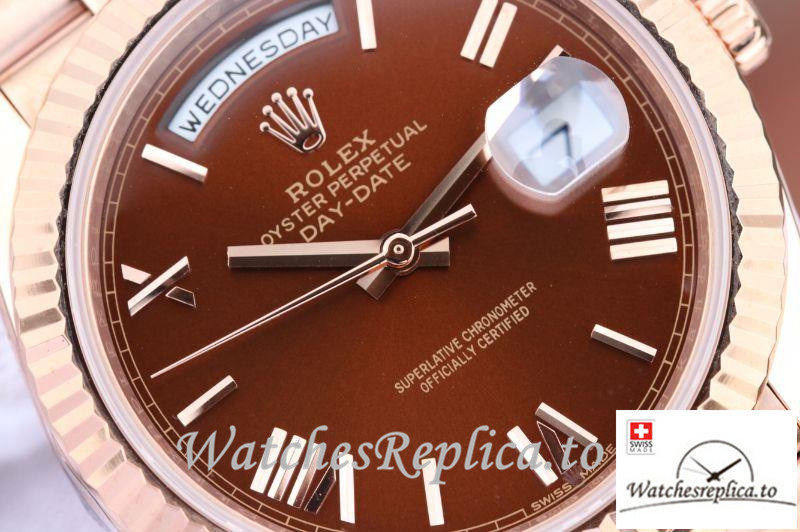 Swiss Rolex Day Date Replica 228235 004 Rose Gold Strap 41MM - WatchesReplica.is