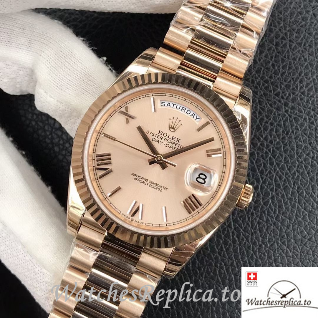 Swiss Rolex Day Date Replica 218399 Rose Gold strap 40MM - WatchesReplica.is