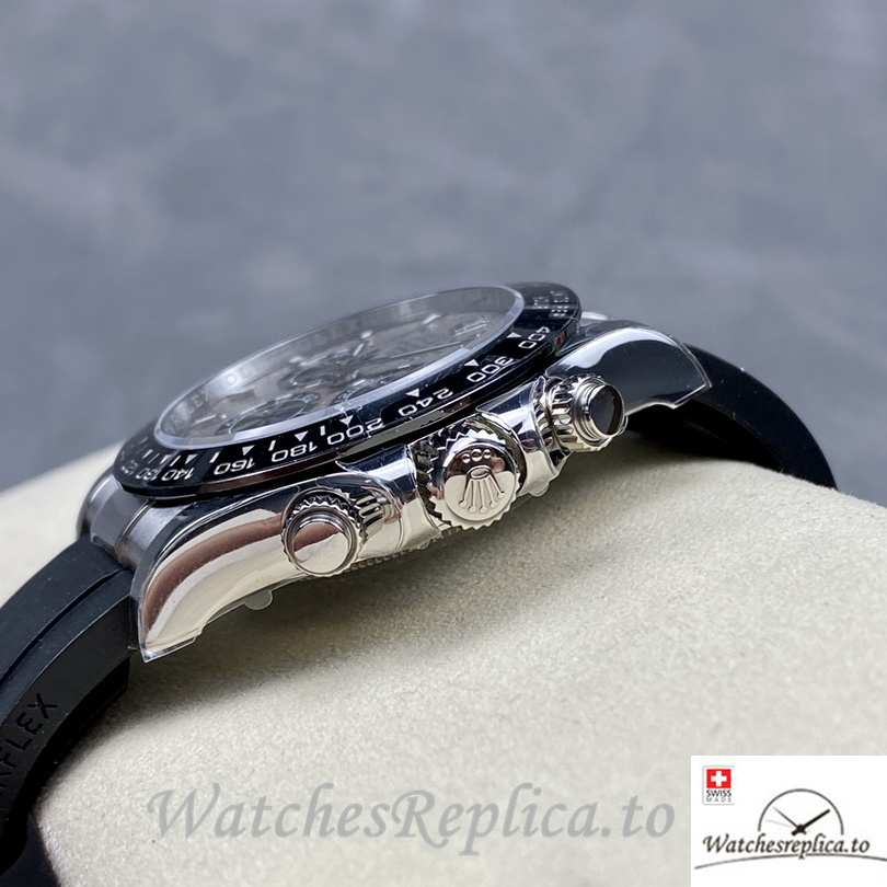 Swiss Rolex Daytona Replica Black Rubber strap 40MM Grey Dial - WatchesReplica.is
