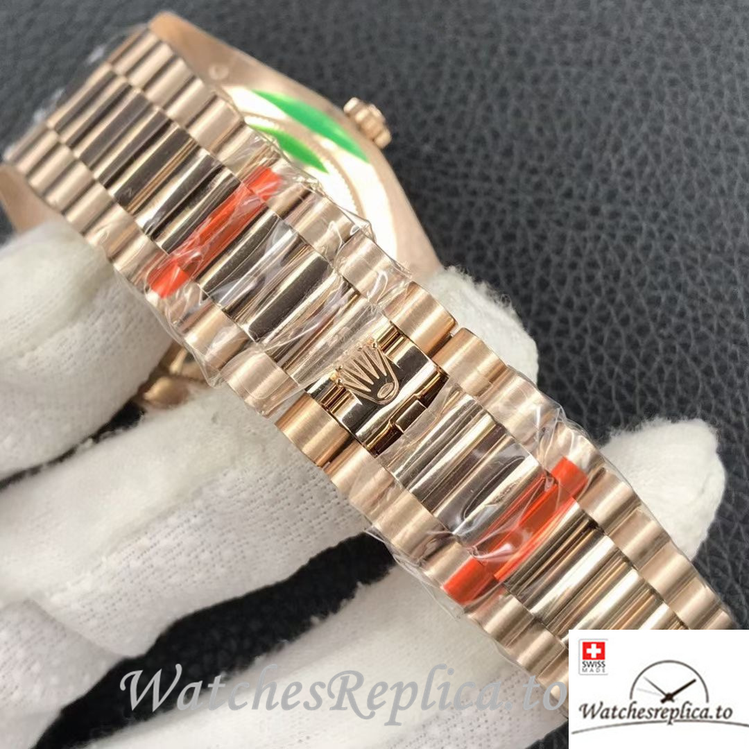 Swiss Rolex Day Date Replica 218399 Rose Gold strap 40MM - WatchesReplica.is
