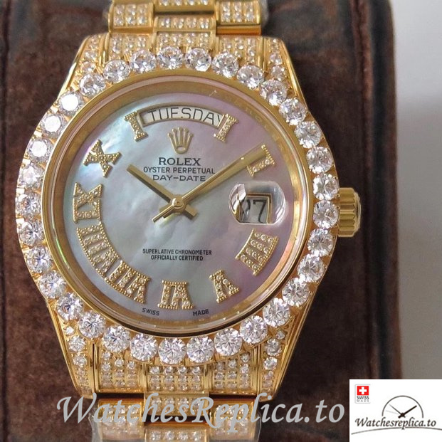 Swiss Rolex Day Date Replica Yellow Gold strap 40MM - WatchesReplica.is