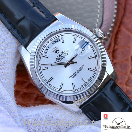 Swiss Rolex Day-Date Replica 118139 Leather strap 36MM - WatchesReplica.is
